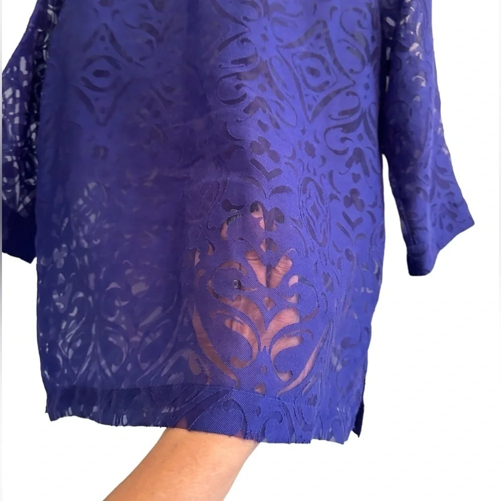 Allison Daley Deep Purple Sheer Button Down Blouse Womens 8 Lovely Summer Top - Picture 11 of 16